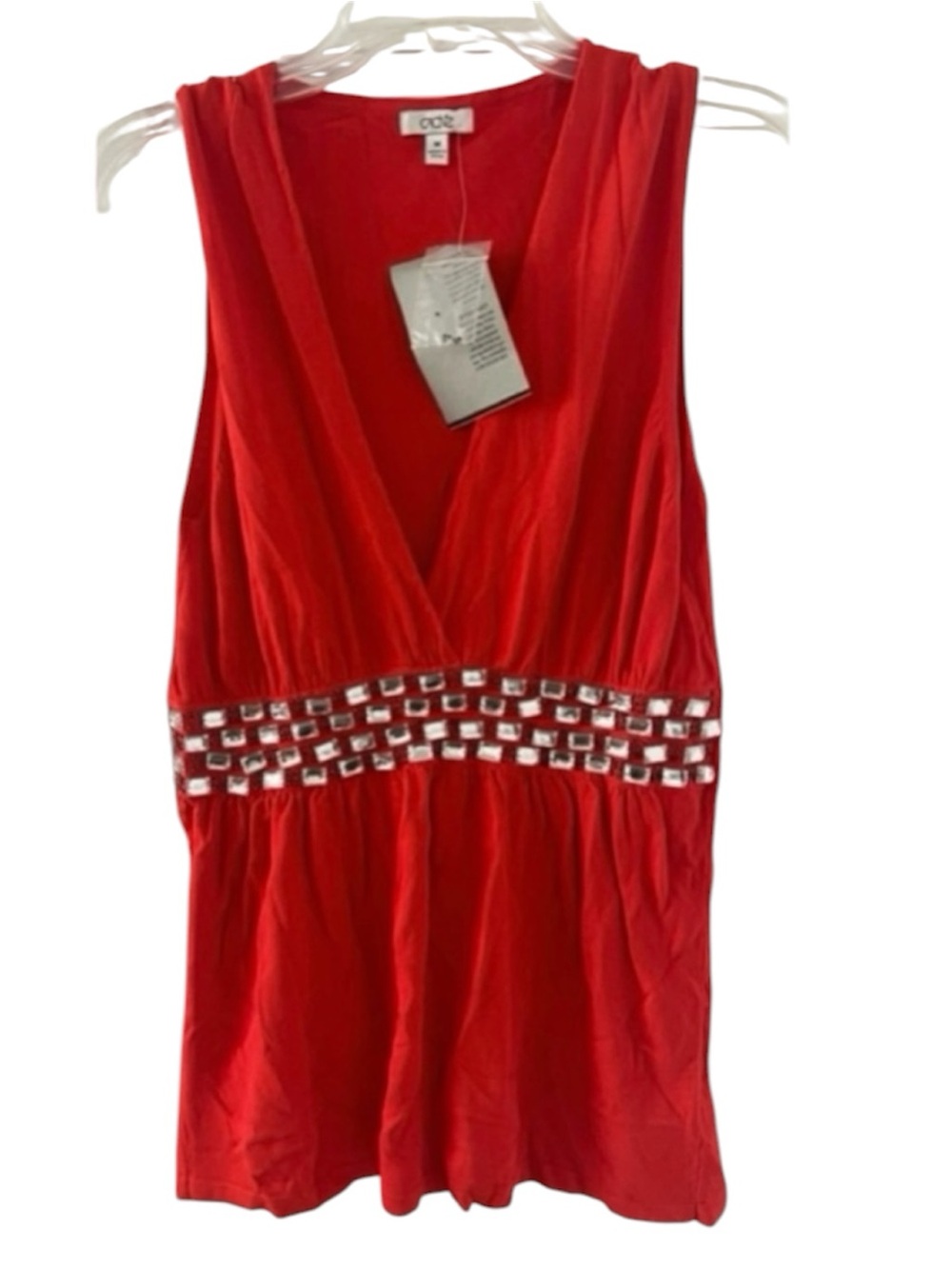 NWT Cache’ women’s Medium orange sleeveless v-neck beaded blouse